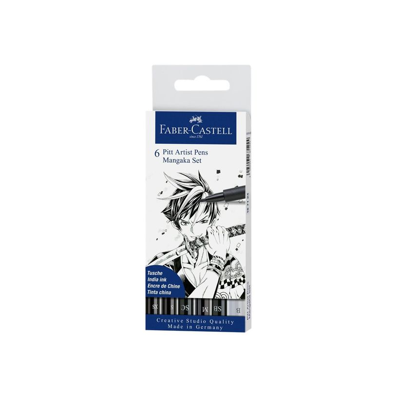 4005401671244-Faber-Castell Pitt Artist Pen Mangaka - Pack de 6 feutres à l'encre de Chine - noir-P_405125102_1-1