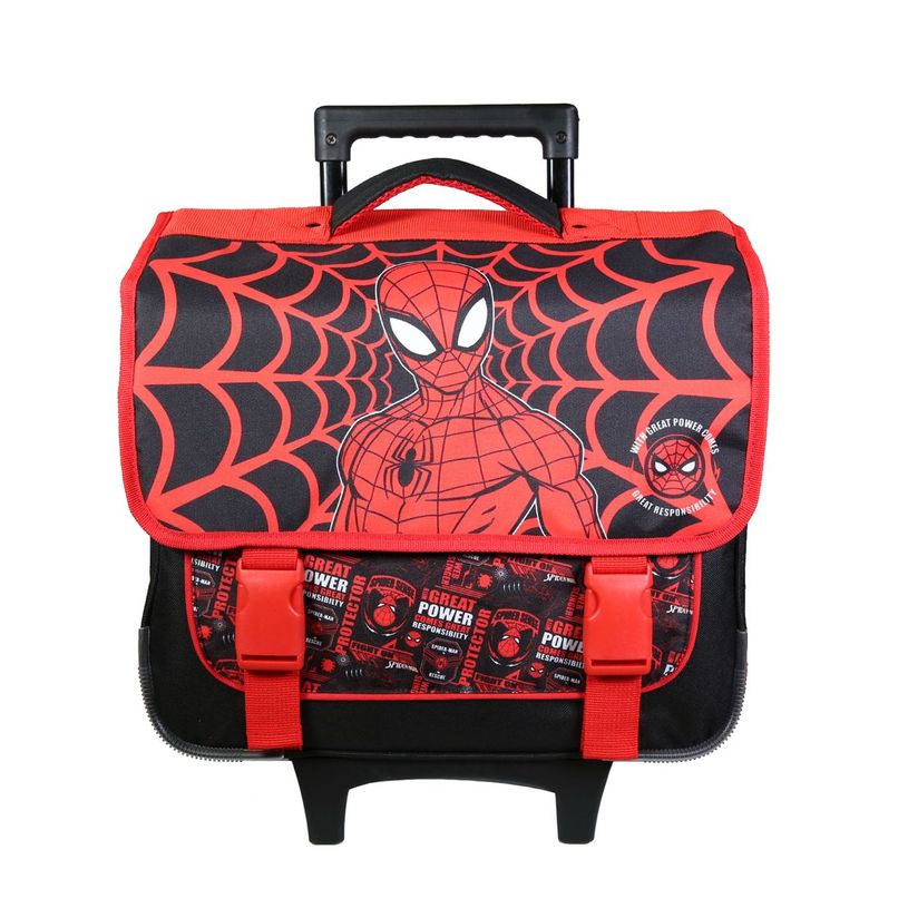 3666311013091-Cartable à roulettes Spiderman 38 cm - 2 compartiments - rouge - Bagtrotter-P_405128847_1-0