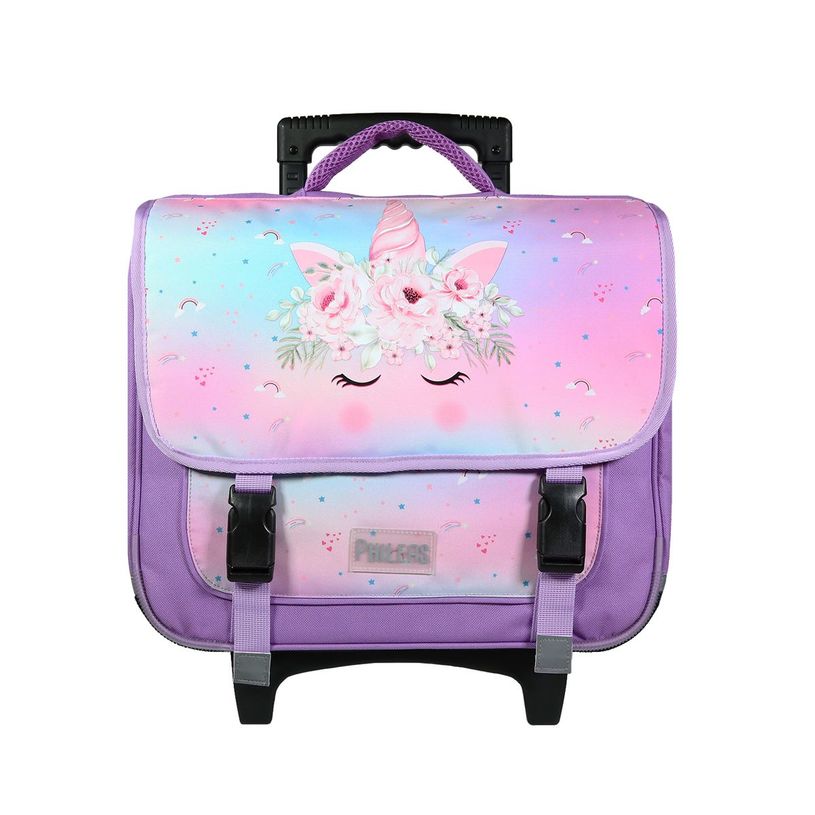 3666311010403-Cartable à roulettes Phileas Licorne 38 cm - 2 compartiments - violet - Bagtrotter-P_405128955_1-0