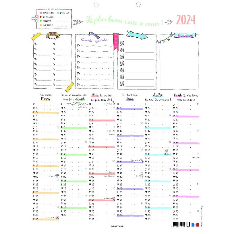 3664447149783-Calendrier Bullet - 6 mois par face - 32 x 42 cm - Oberthur-P_405132142_2-1