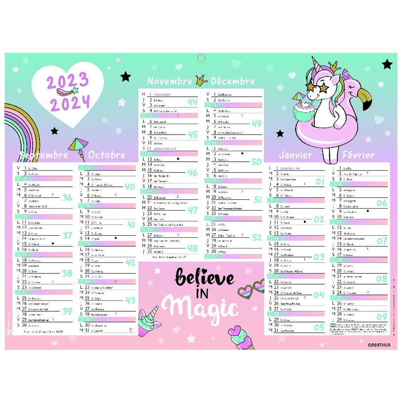 3664447138602-Calendrier Licorne - 7 mois par face - 40,5 x 55 cm - Oberthur-P_405132163_2-1