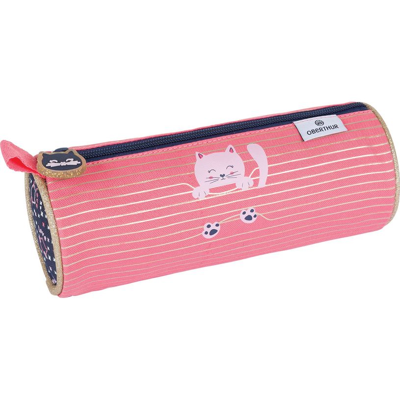 3664447148175-Trousse ronde Chaton - 1 compartiment - corail et marine - Oberthur-P_405132274_1-0