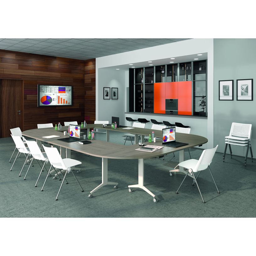 3253310160231-Table de réunion abattantes - L140 x P80 cm - pied blanc - plateau imitation hêtre -P_405133431_5-1