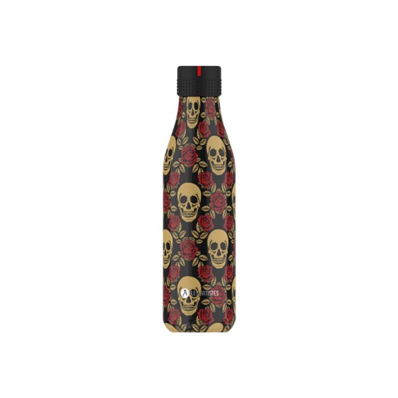 3614300081330-Les Artistes Paris - Gourde Bouteille isotherme 500 ml - rose et tête de mort - acier ino-P_405133549_1-0