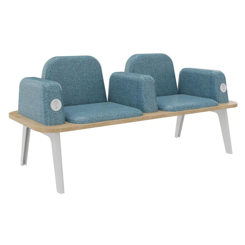 3253310177499-Banquette ILO - 2 places L172xP67cm -  blanc - structure chêne clair - tissu bleu guède-P_405134611_1-0