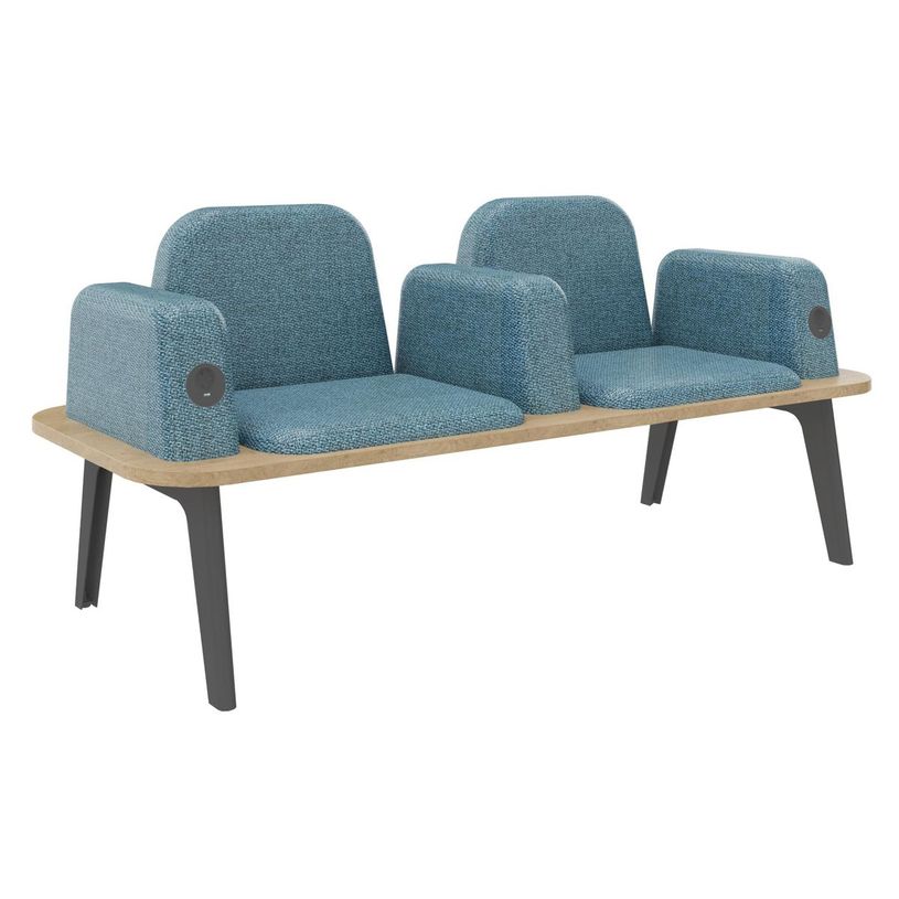 3253310179394-Banquette ILO - 2 places L172xP67cm -  carbone - structure chêne clair - tissu bleu guèd-P_405134614_1-0