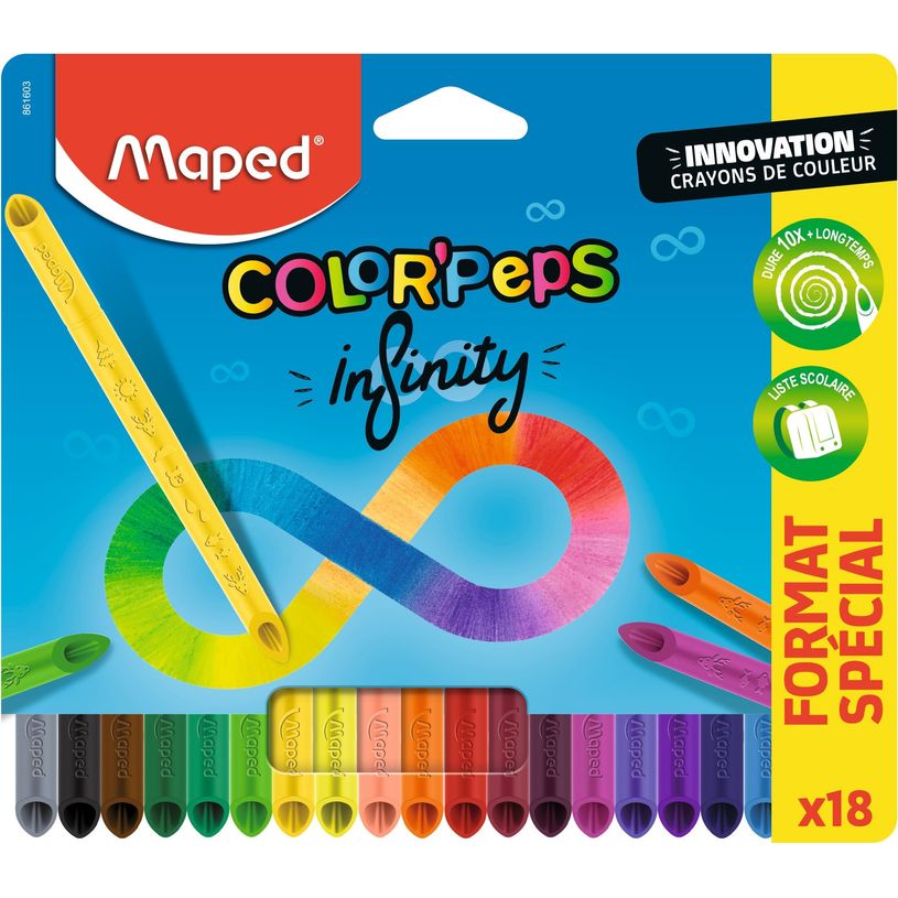 3154148616030-Maped Color'Peps - 18 crayons de couleur Infinity - pochette carton-P_405137053_1-0