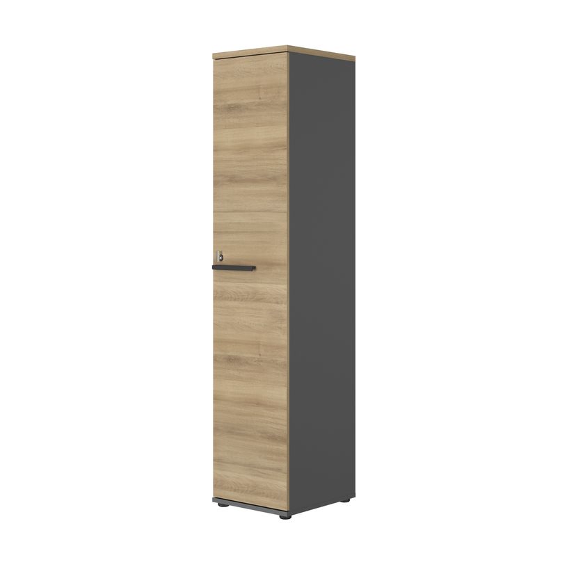 3483601100749-Colonne bibliothèque 1 porte CONNEXION - L40 x H187 x P45 - 4 étagères - Chêne/anthrac-P_405137429_1-0