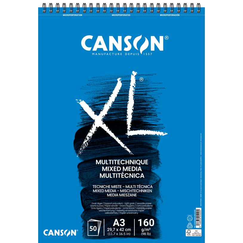 3148950050205-Canson XL - Bloc dessin à spirale - 50 feuilles - A3 - 160 gr - blanc-P_405140670_1-0