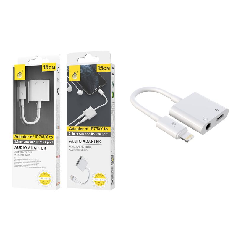 8435606706421-ONE PLUS NB1246 - audio adaptateur 2 en 1 - Lightning vers prise jack 3,5mm femelle/adapta-P_405141641_1-0