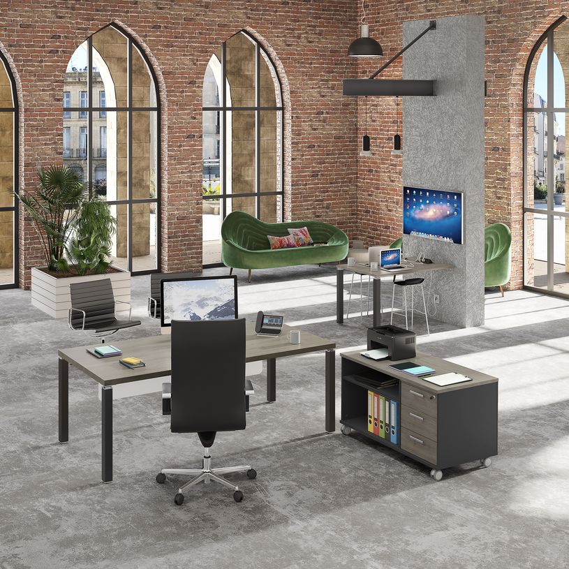 0404051417310-Bureau EXPRIM Manager - L200 x P100 x H72,5 cm - Plateau imitation chêne gris - Pieds car-P_405141731_3-1