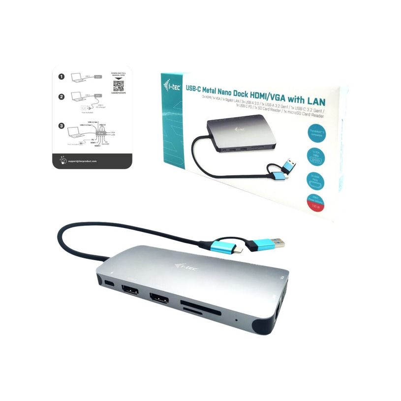 8595611705762-i-Tec Nano Dock - Station d'accueil - USB 3.0 / USB4 / Thunderbolt 4 - VGA, 2 x HDMI - Gig-P_405145469_2-0