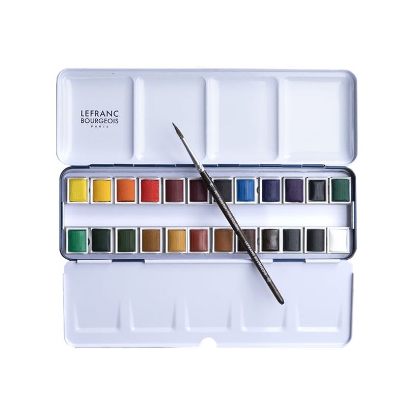 3013643014461-Lefranc Bourgeois - 24 Demi-godets de peinture aquarelle fine avec pinceau et palettte - boî-P_405146458_2-0