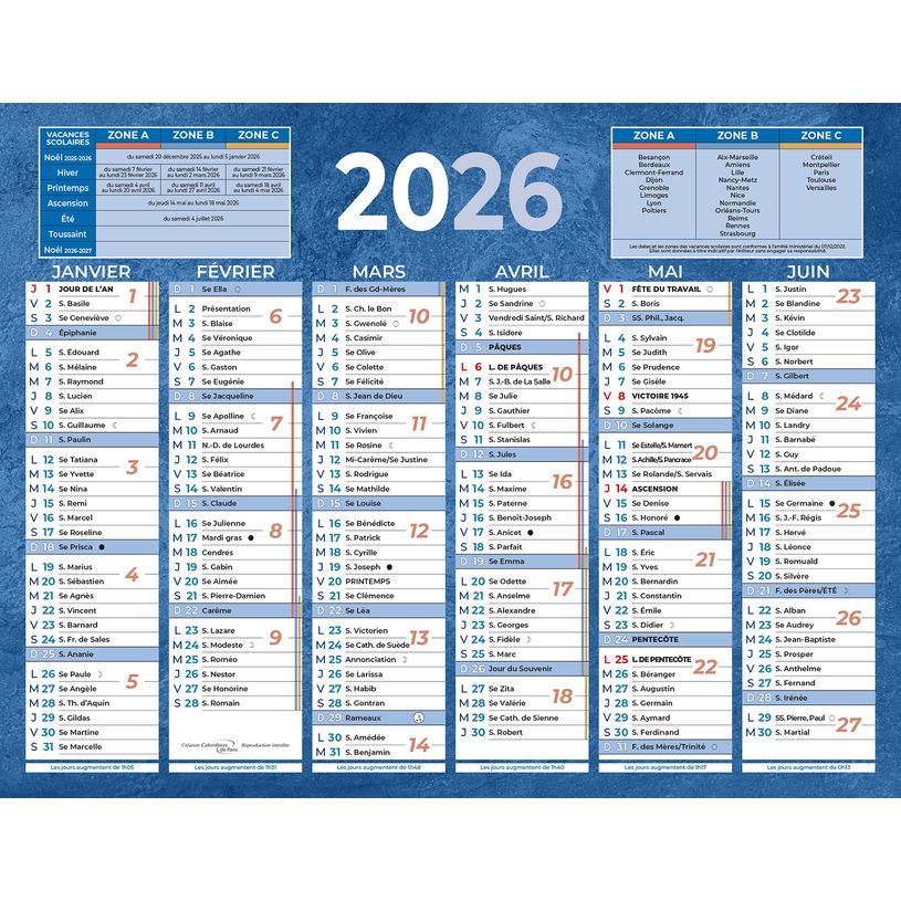 3592930026429-Calendrier bancaire année civile BOUCHUT "205 Bleu" 13,5 x 17, 5 cm coloris bleu 70 %--0