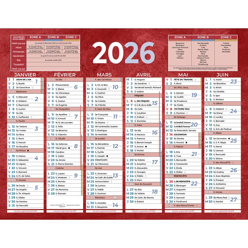 3592930026436-Calendrier bancaire année civile BOUCHUT "205 Rouge" 13,5 x 17,5 cm coloris rouge 70 %--0