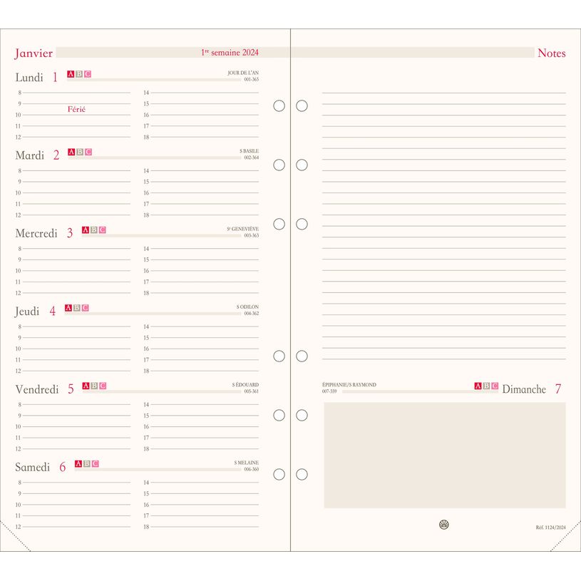 3664447156330-Oberthur - Recharge pour organiseur - 1 semaine par page et 1 page de notes - 9,5 x 19,5 c-P_405149365_1-0