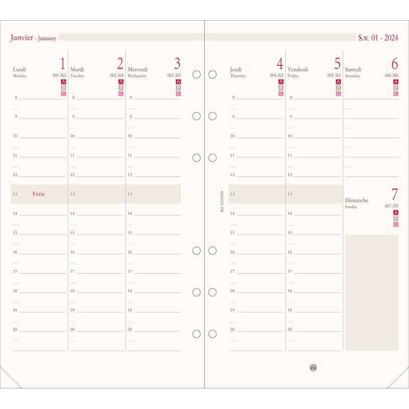 3664447156354-Oberthur - Recharge pour organiseur - 1 semaine sur 2 pages à la verticale - 9,5 x 19,5 c-P_405149367_1-0