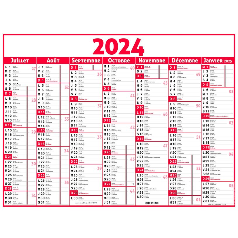 3664447154664-Calendrier Classique - 7 mois par face - 43 x 55 cm - rouge - Oberthur-P_405149387_1-0