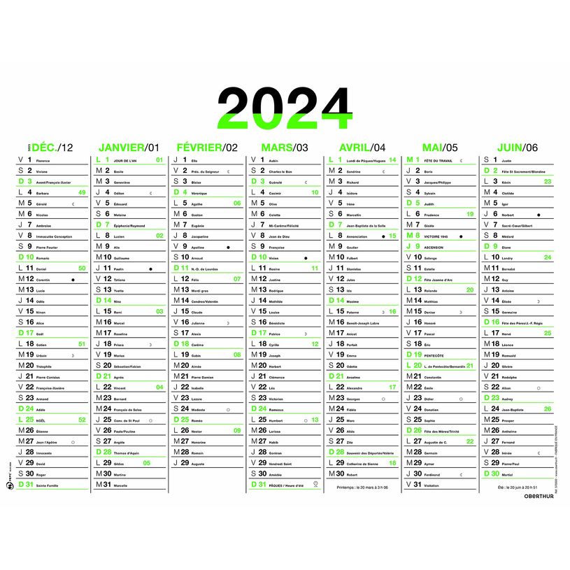 3664447154756-Calendrier Fluo - 7 mois par face - 32 x 42 cm - vert - Oberthur-P_405149393_1-0