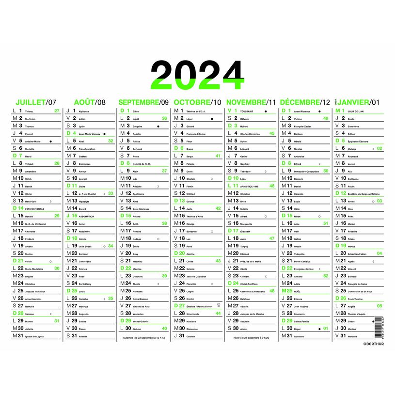 3664447154794-Calendrier Fluo - 7 mois par face - 43 x 55 cm - vert - Oberthur-P_405149397_2-1