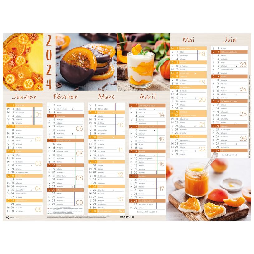 3664447151380-Calendrier Fruits - 6 mois par face - 21 x 26,5 cm - Oberthur-P_405149415_1-0