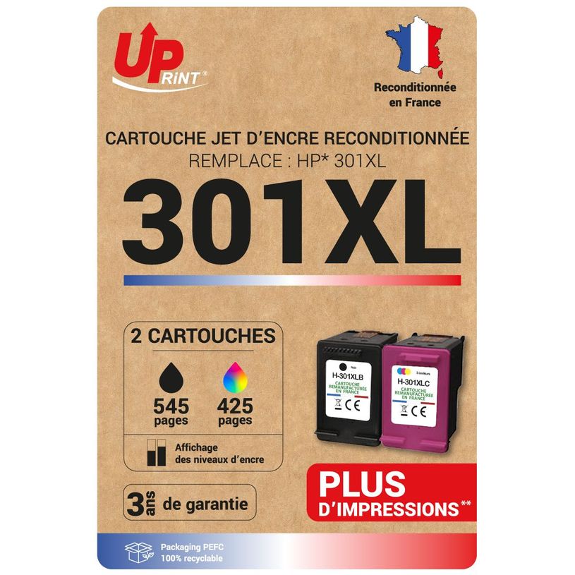 3584770130213-Cartouche compatible HP 301XL - Pack de 2 - noir, cyan, magenta, jaune - Uprint-P_405150783_1-0