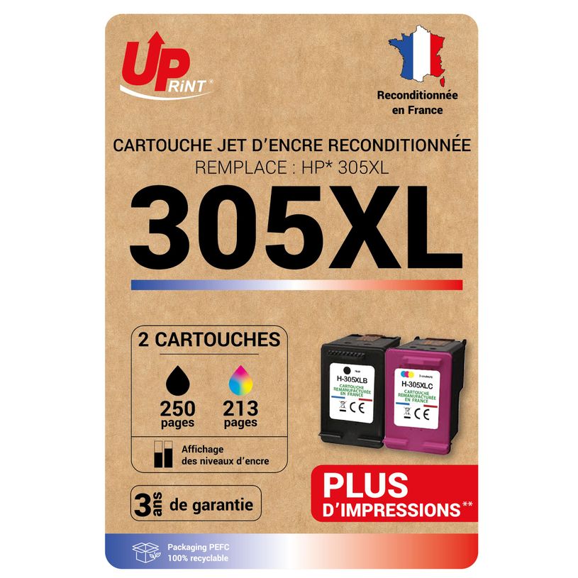 3584770130244-Cartouche compatible HP 305XL - Pack de 2 - noir, cyan, magenta, jaune - Uprint-P_405150786_1-0