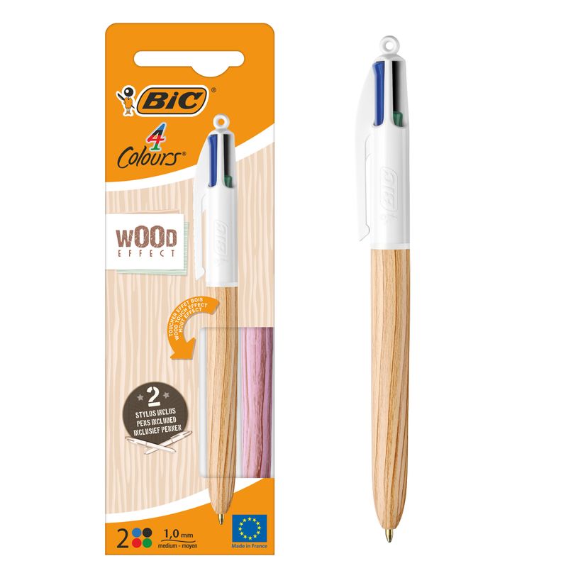 3086123693265-BIC 4 Couleurs - Stylo bille 4 couleurs - bois - bleu, rouge, vert, noir - 1 mm - moyen - -P_405150847_2-1