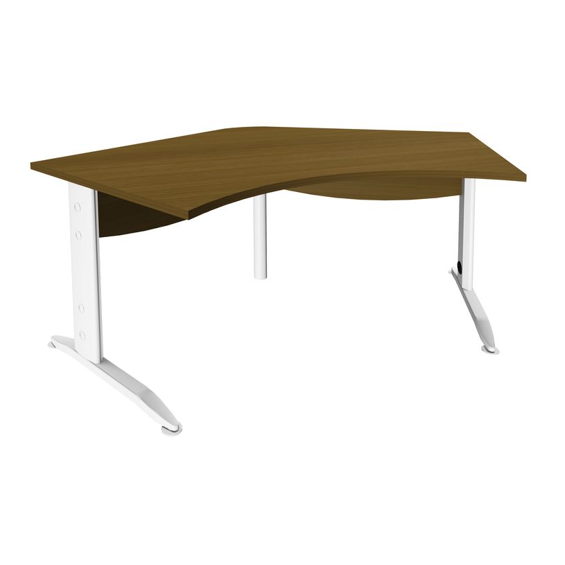 3253310491144-Bureau symétrique 120° IDRA - L185 cm - Pied blanc - plateau imitation noyer-P_405152530_1-0