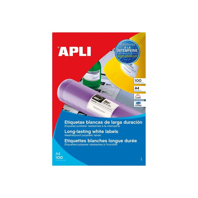 3270241011685-Apli Agipa - 100 Étiquettes adhésives blanches en polyester - A4 (21 x 29,7 cm) - pour imprimantes laser --P_405152587_1-0