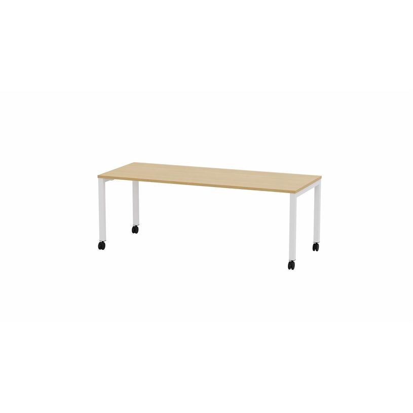3617350002560-Table de réunion mobile ARIAL - L200 x P80 cm - plateau imitation chêne clair - pieds bl-P_405153544_1-0
