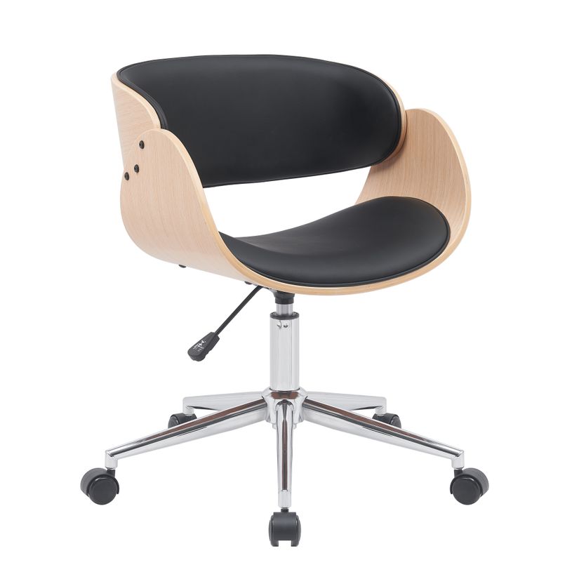 3397701697606-Chaise JUNON - Bois multiplis imitation chêne clair et polyuréthane noir-P_405154169_1-0