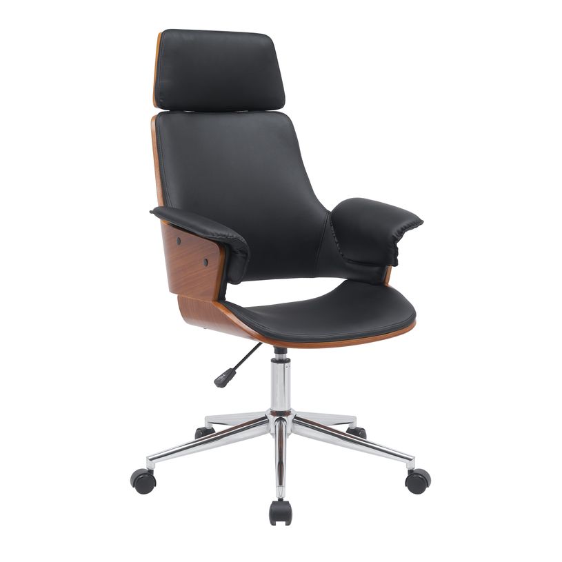 3397701249584-Fauteuil de bureau HECTOR - Bois multiplis imitation noyer et polyuréthane noir-P_405154172_1-0