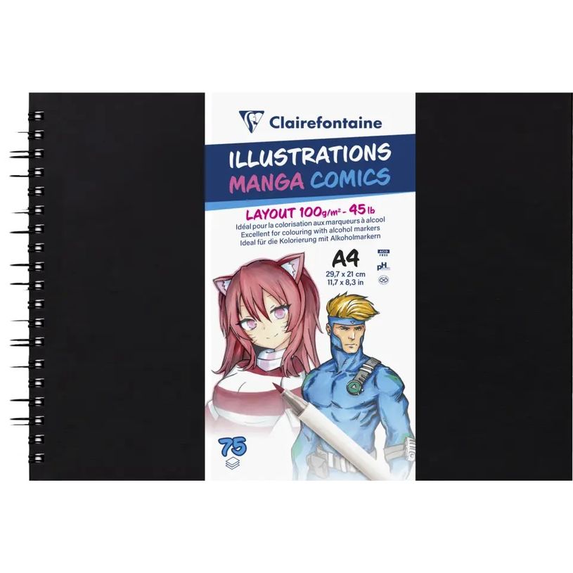 3329689759465-Carnet de dessin spiralé Manga Layout - A4 - 75 feuilles - 100gr - Clairefontaine-P_405154948_1-0