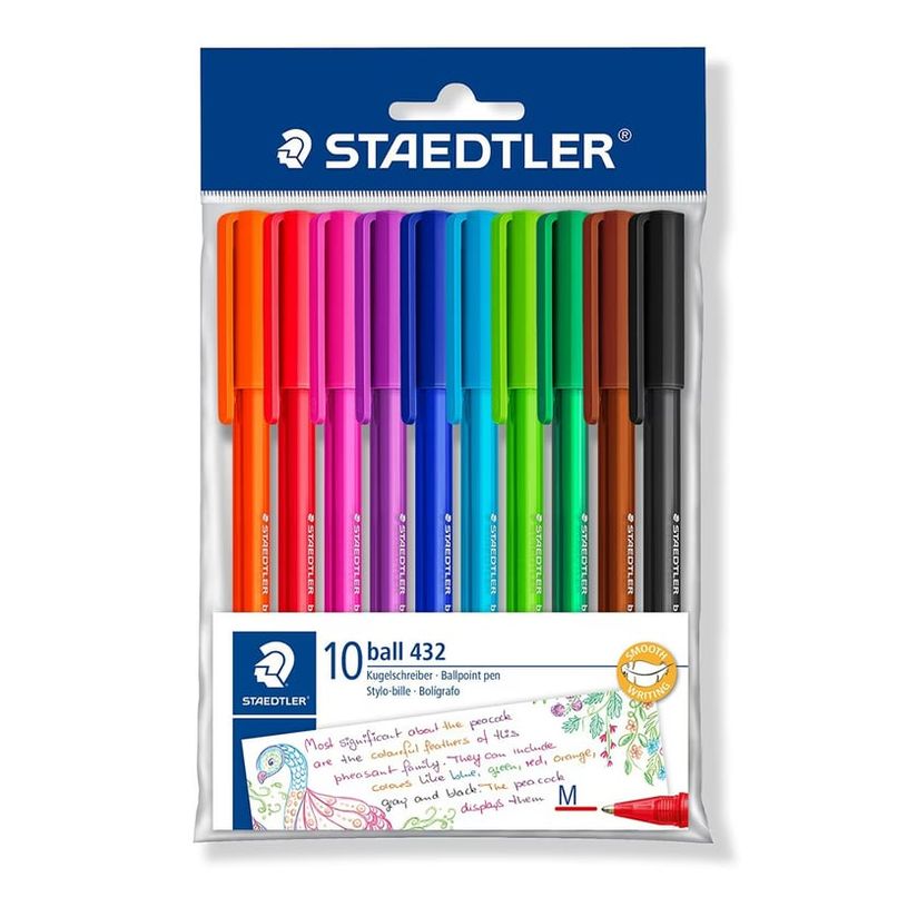 4007817102916-STAEDTLER Ball 4230 - Pack de 10 stylos à bille triangulaires - pointe moyenne - couleurs-P_405155711_1-0