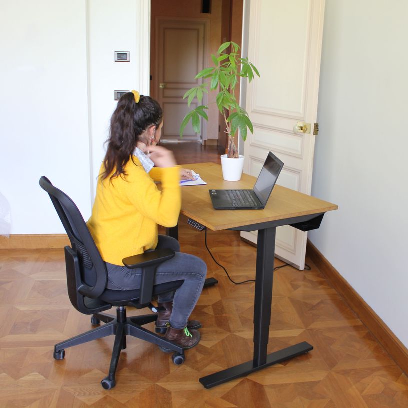3760350285737-Bureau électrique VICTOR - L160x80cm - Pieds noirs - plateau chêne massif-P_405156050_6-5