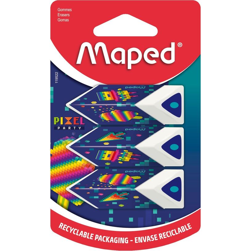 3154141195228-Maped Pixel Party - Blister de 3 gommes pyramide - coloris assortis-P_405157922_1-0