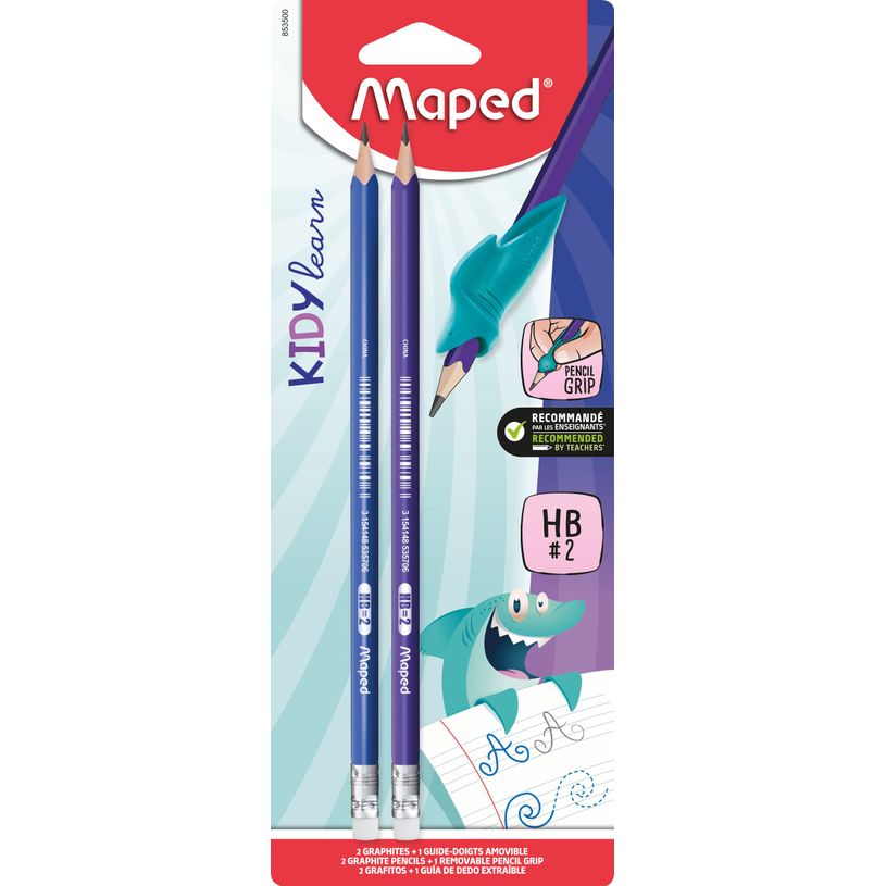 3154148535003-Maped Kidy'Learn - Blister de 2 Crayons graphite Blackpep's triangulaire HB - embout gomme + 1 guide d-P_405157975_2-0