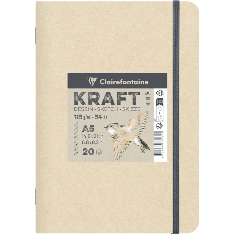 3329689759373-Clairefontaine Kraft - Carnet de dessin - A5 - 20 feuilles - 115 gr-P_405158038_2-0