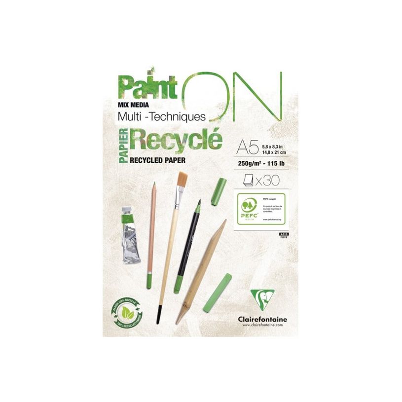3329689757416-Clairefontaine Paint On - Bloc de dessin encollé - A4 - 30 feuilles - 250 gr-P_405158046_1-0