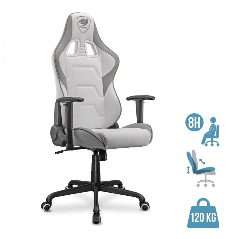 4710483775536-Fauteuil gamer ARMOR ELITE - accoudoirs réglables - appui-tête intégré - blanc/gris--0
