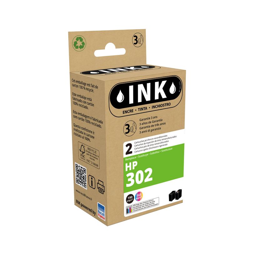 8720282010017-Cartouche compatible HP 302 - pack de 2 - noir, cyan, magenta, jaune - Ink-P_405160686_1-0
