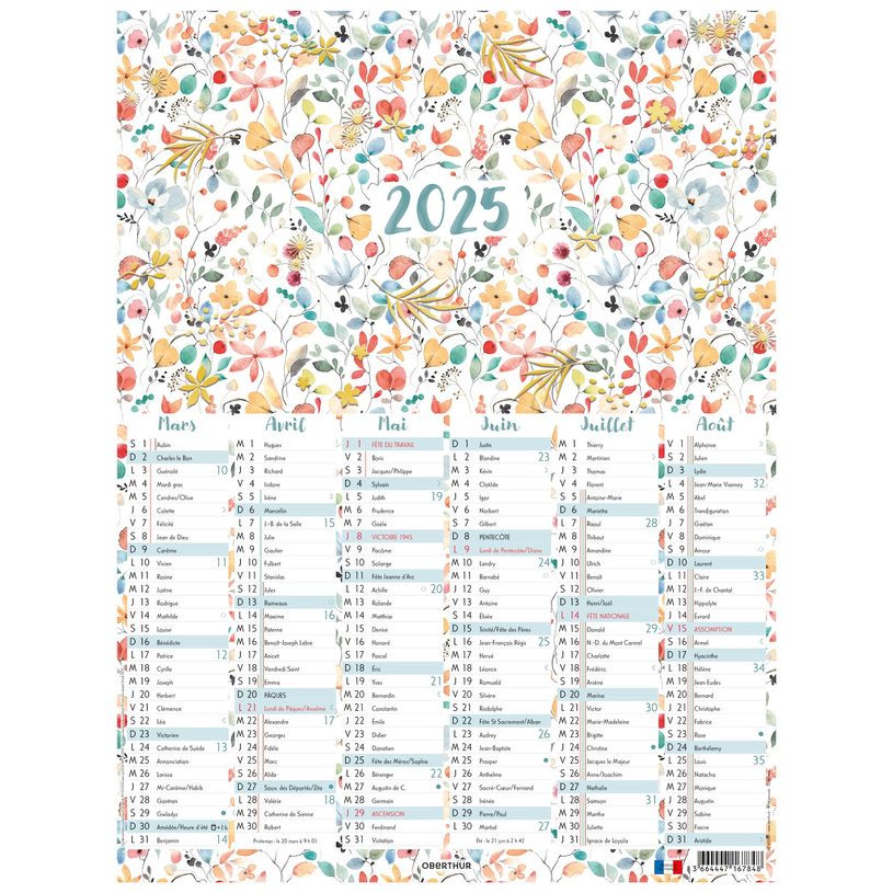 3664447167848-Calendrier Aquarelle - 6 mois par face - 32 x 42 cm - Oberthur-P_405161958_2-1