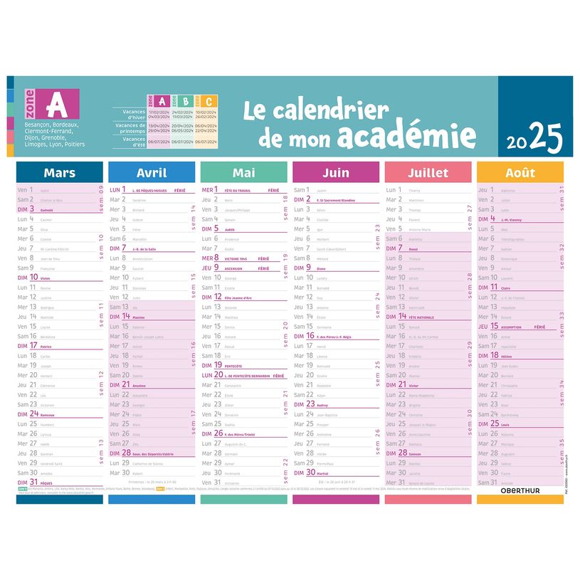 3664447174532-Calendrier de mon académie - Zone A - 6 mois par face - 32 x 42 cm - Oberthur-P_405161967_2-1