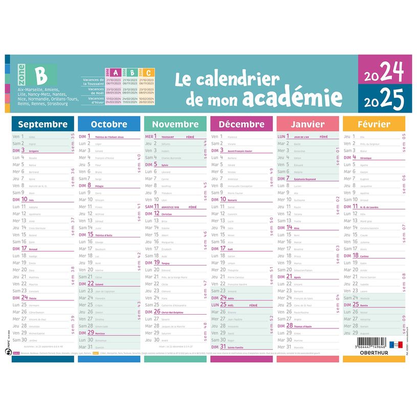 3664447174549-Calendrier de mon académie - Zone B - 6 mois par face - 32 x 42 cm - Oberthur-P_405161968_1-0