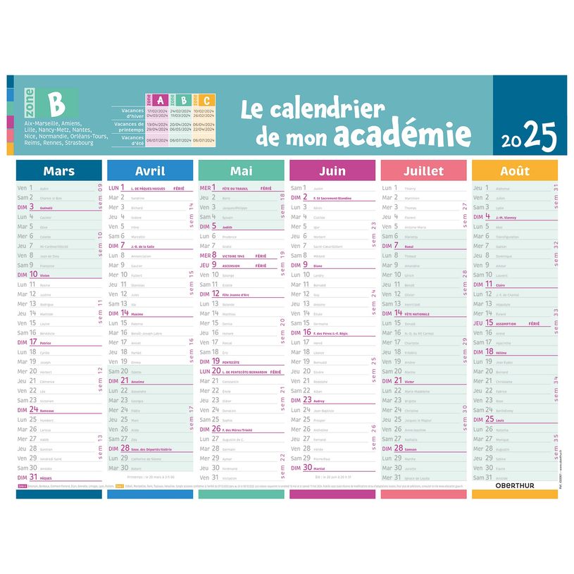 3664447174549-Calendrier de mon académie - Zone B - 6 mois par face - 32 x 42 cm - Oberthur-P_405161968_2-1