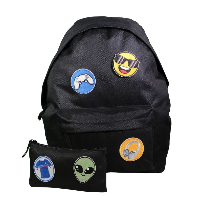 3666311018607-Sac à dos 1 compartiment + trousse à personnaliser avec 5 patchs autocollants - garçon -P_405163955_1-0
