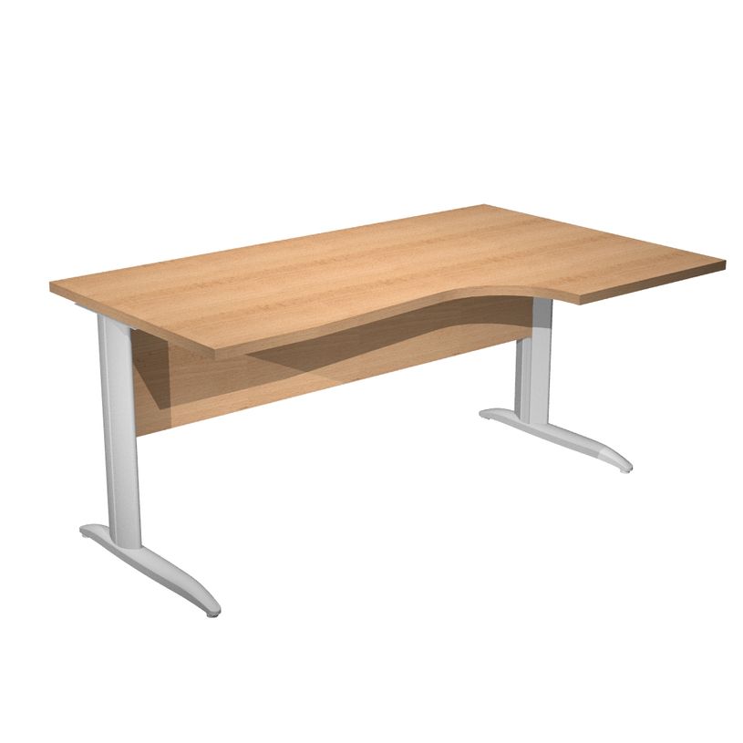 7331920001017-Bureau compact Trend - L160 cm - retour à droite - Pieds métals - plateau imitation hêtre - pied alu - (pied de renfort obligat-P_405165641_1-0