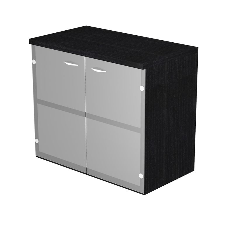 7331920002342-Bibliothèque basse Trend - L80xP35xH72 cm - 2 portes en verre dépoli - imitation frêne -P_405165844_1-0