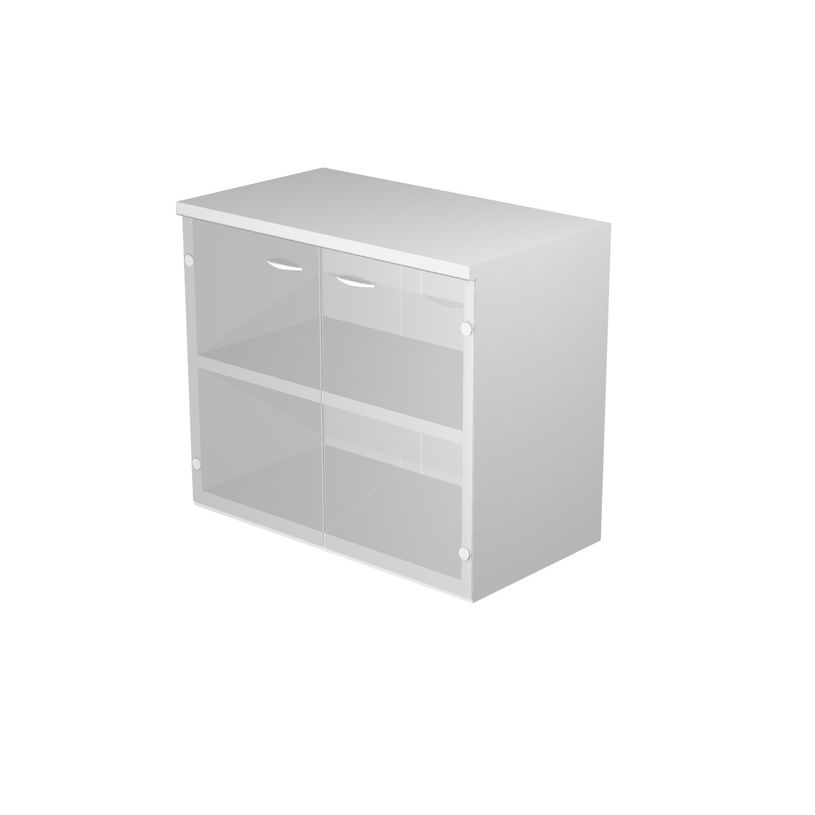 7331920002359-Bibliothèque basse Trend - L80xP35xH72 cm - 2 portes en verre dépoli - gris-P_405165845_1-0